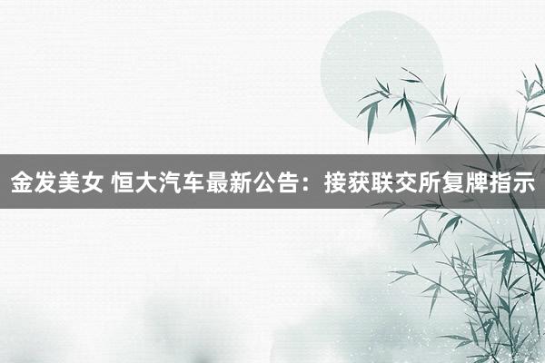 金发美女 恒大汽车最新公告：接获联交所复牌指示
